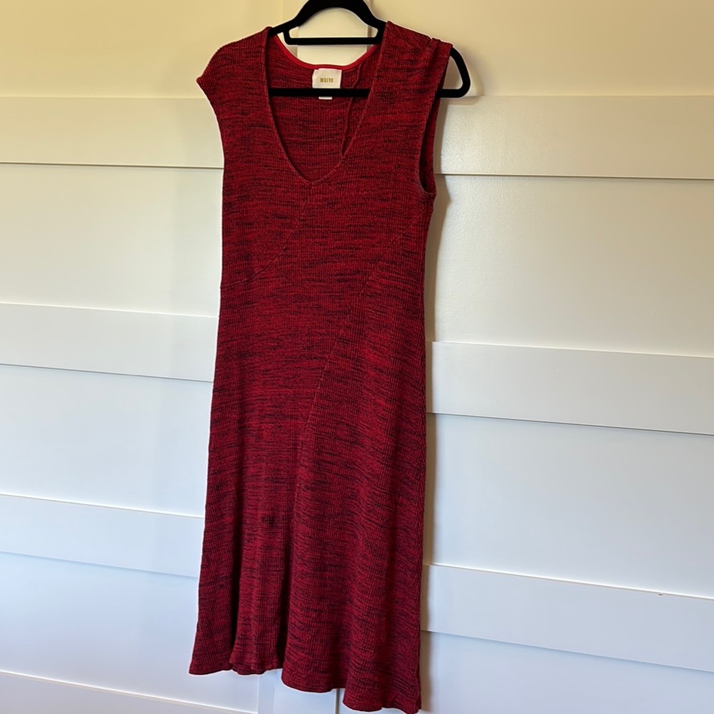 Maeve Red Sleeveless Midi Dress V-Neck A-Line